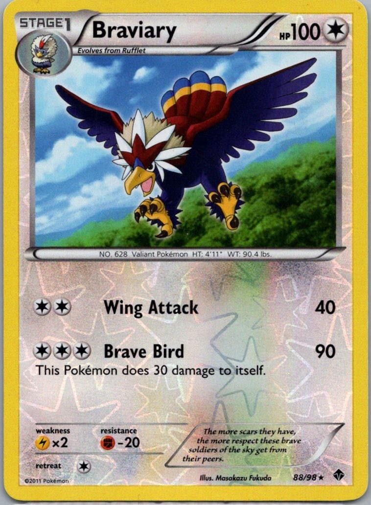 Pokemon TCG Braviary 88/98 Emerging Powers Rev Holo MP