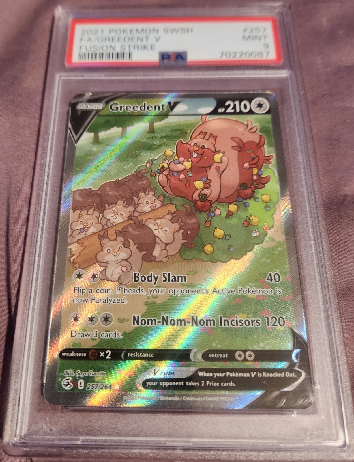 Pokémon Fusion Strike Greedent V Alternate Art 257/264 PSA MINT 9 Mint Fast Ship