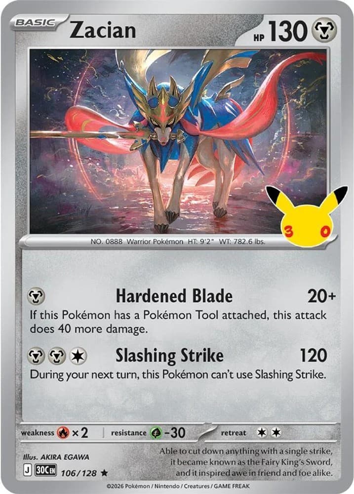 Zacian-Pokemon-106/128-ME: 30th Celebration-Holofoil-Rare-NM