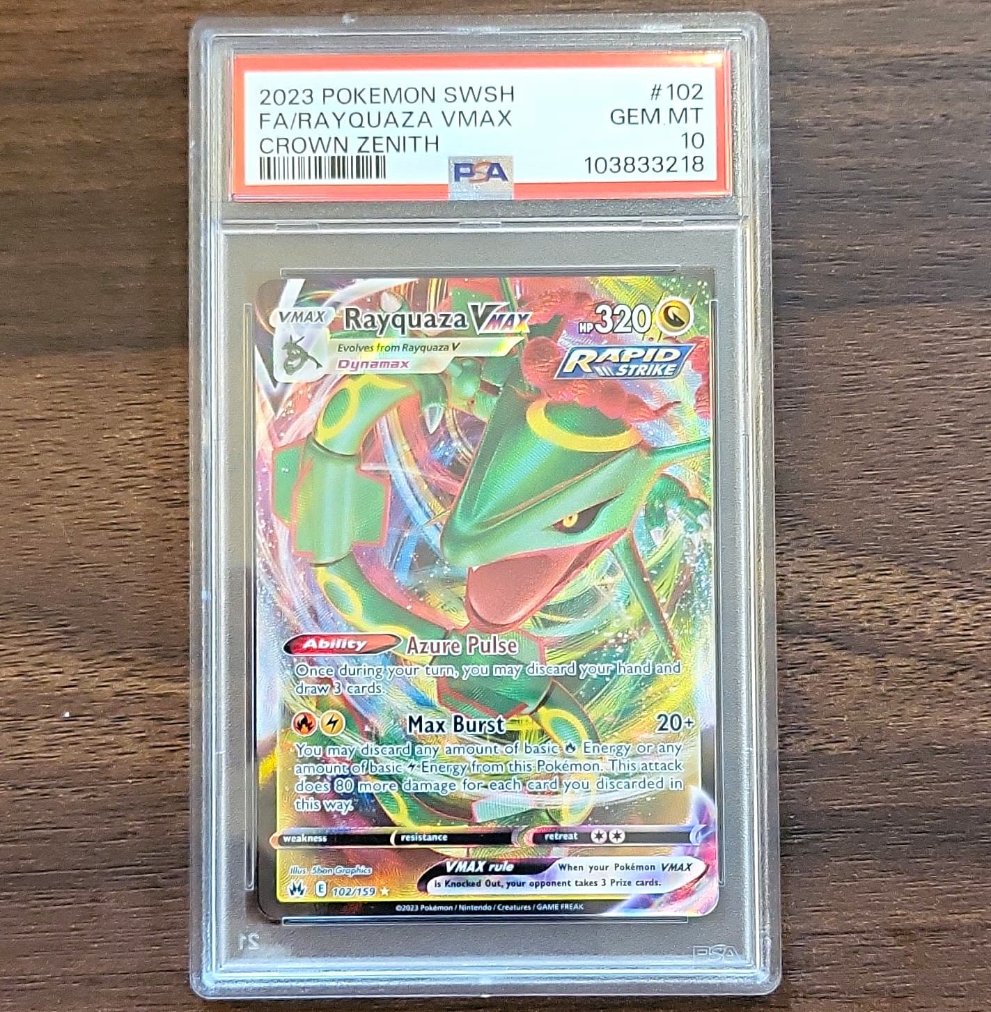 Rayquaza VMAX 102/159 Crown Zenith Holo EN PSA 10 320HP