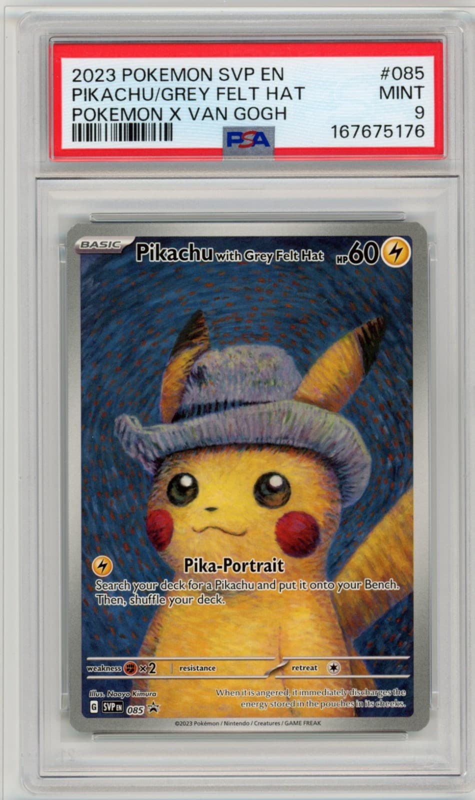 2023 Pokemon Pikachu with Grey Felt Hat 085 Van Gogh Promo PSA 9 MINT