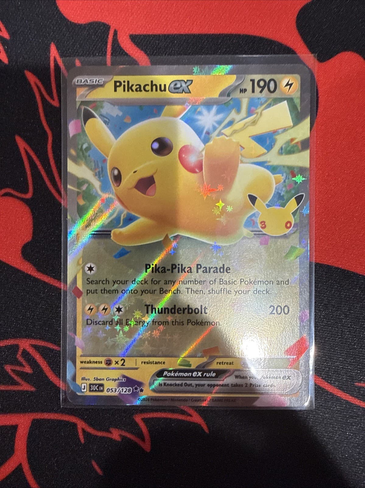 Pokemon Pikachu ex 053/128 Double Rare Holo ME: 30th Celebration (NM)