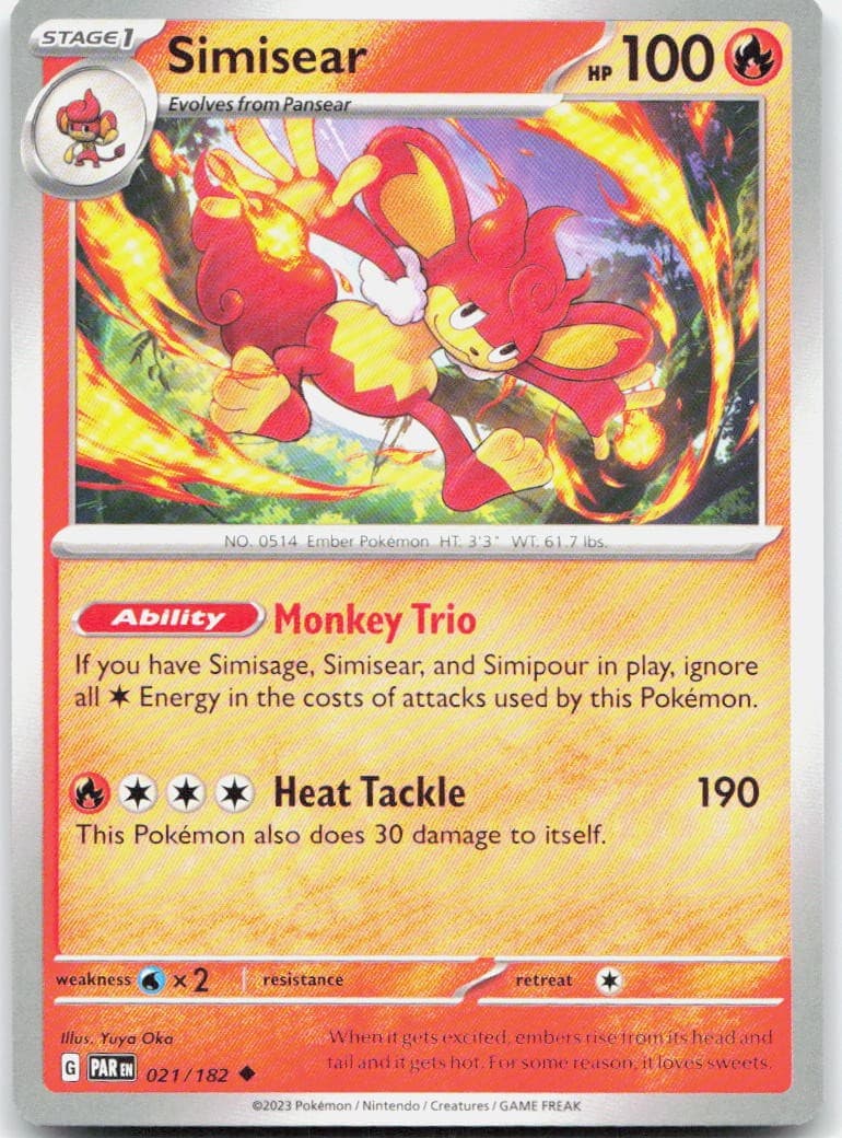 Simisear 021/182 SV04 Paradox Rift U NM Pokémon — English