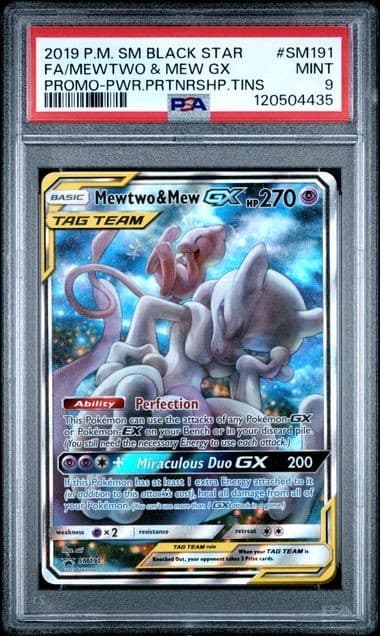 2019 POKEMON SM BLACK STAR PROMO #SM191 FULL ART/MEWTWO & MEW GX PSA 9