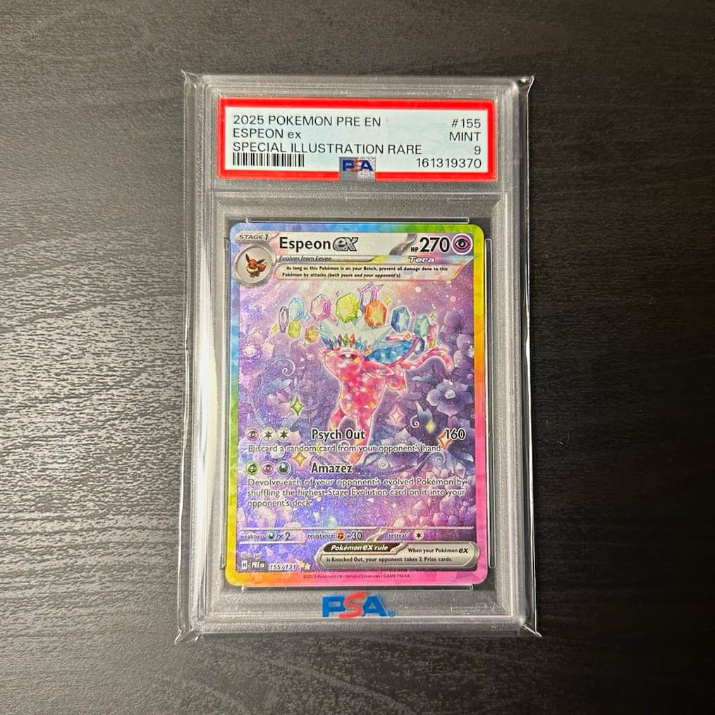2025 Pokemon Prismatic Evolutions Espeon ex 155/131 SIR EN PSA 9