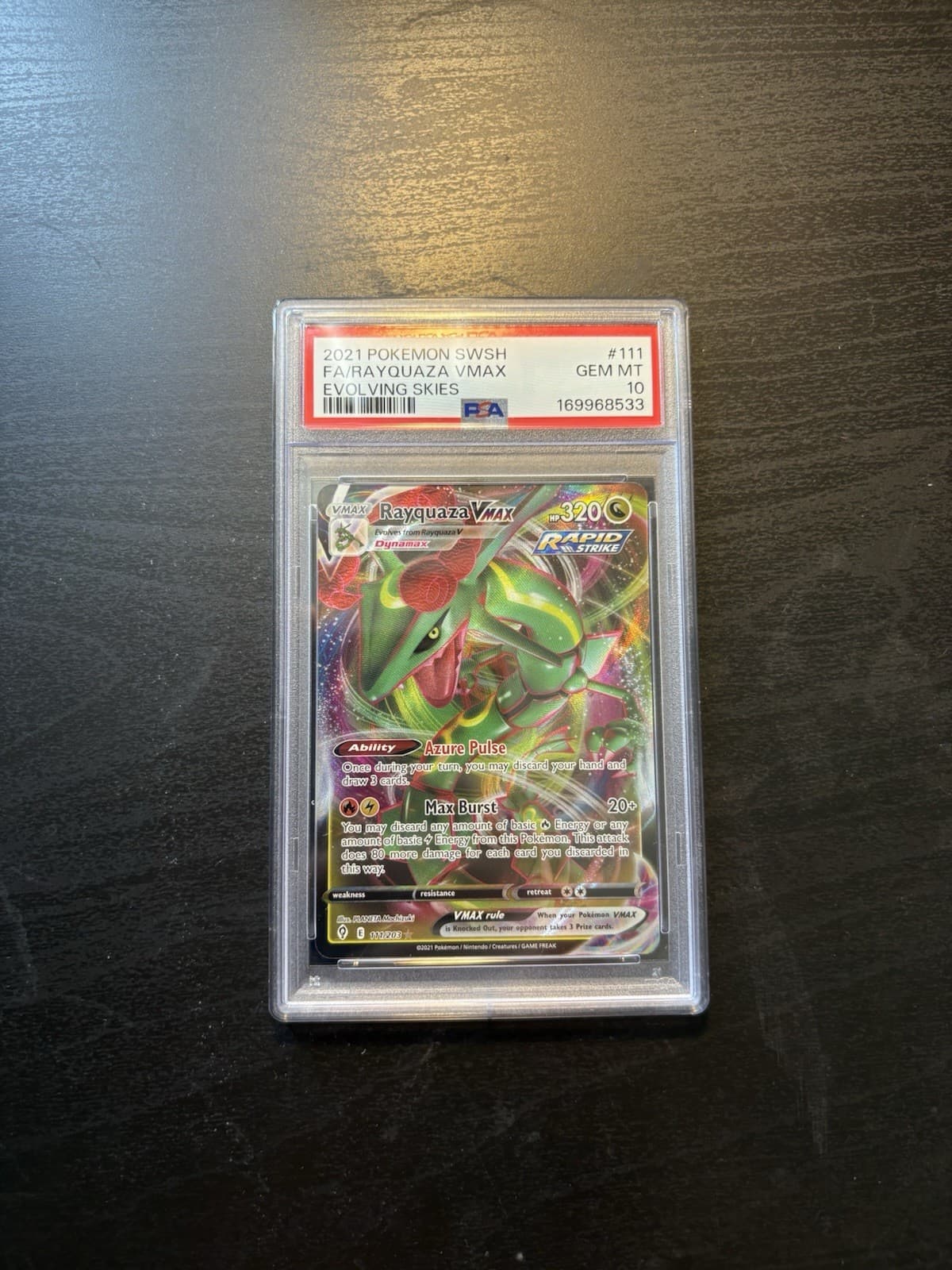 2021 Pokemon Rayquaza VMAX 111/203 Evolving Skies Holo UR Full Art PSA 10