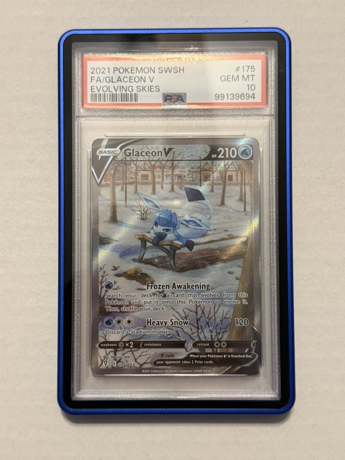 Pokemon Glaceon V Evolving Skies Full Alt Art 175/203 PSA 10 Gem Mint With Guard