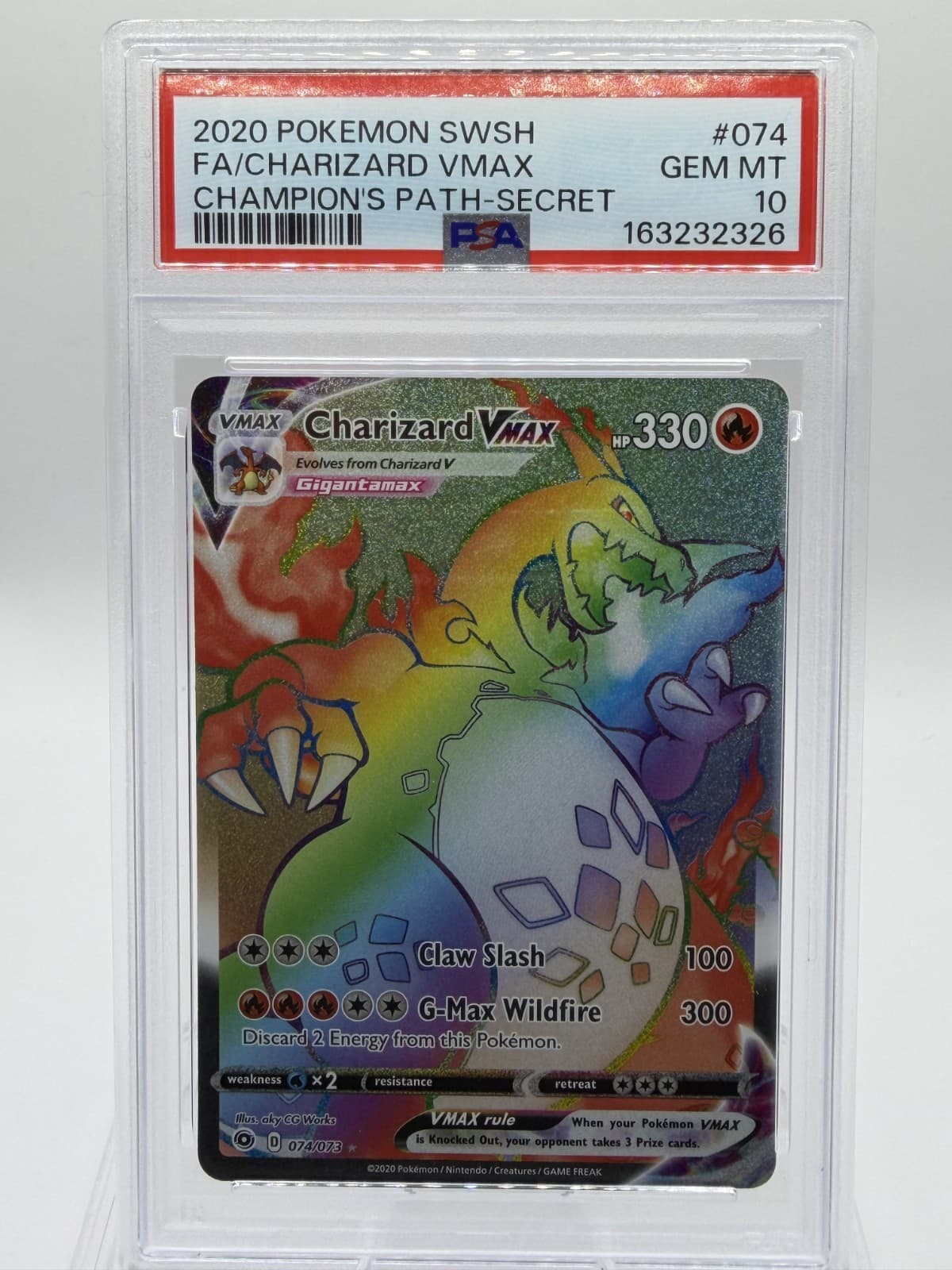 Charizard VMAX 074/073 Secret Rare Rainbow Holo Champion’s Path 2020 PSA 10 Gem