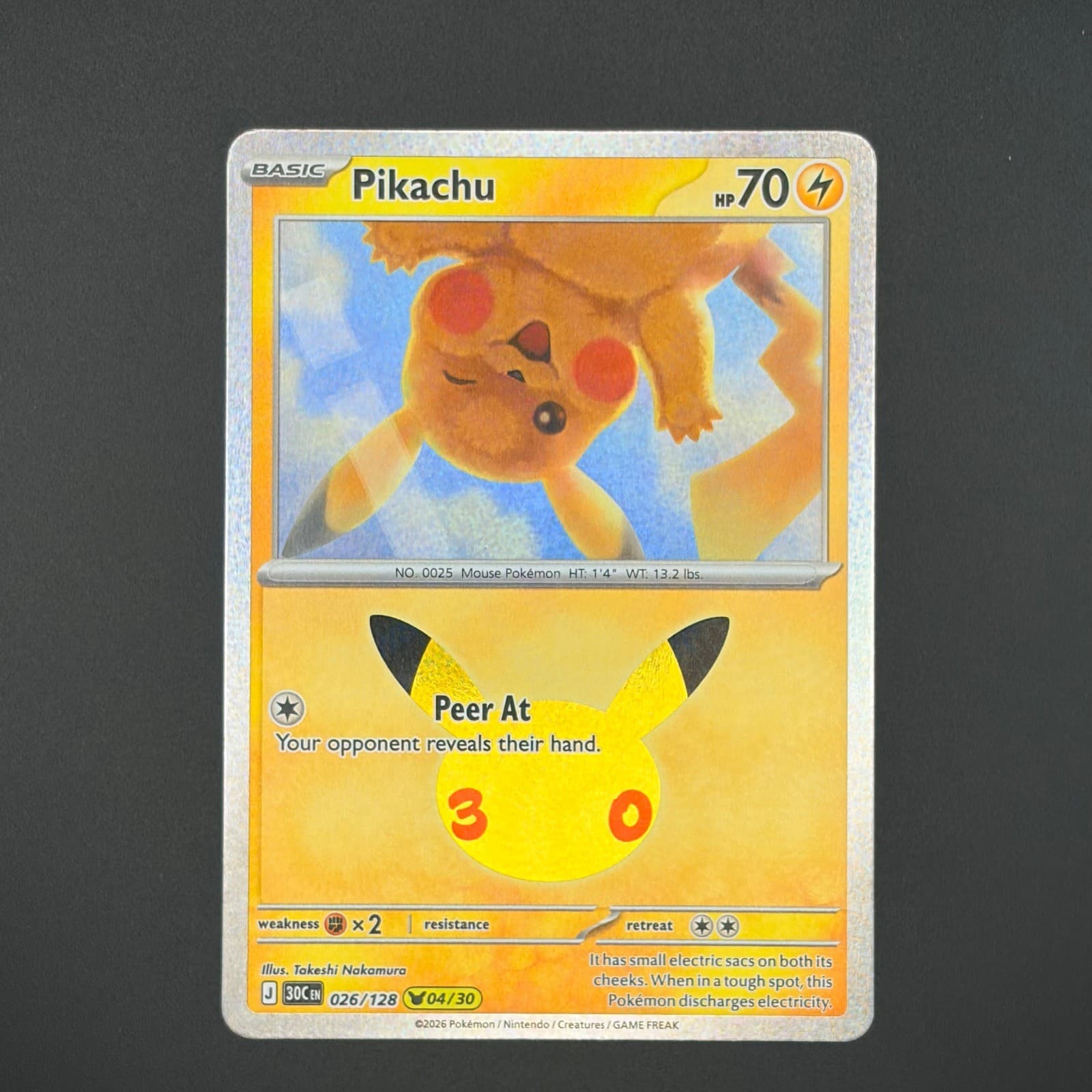 Pikachu 026/128 Holo Pikachu Rare ME: 30th Celebration Pokemon Near Mint
