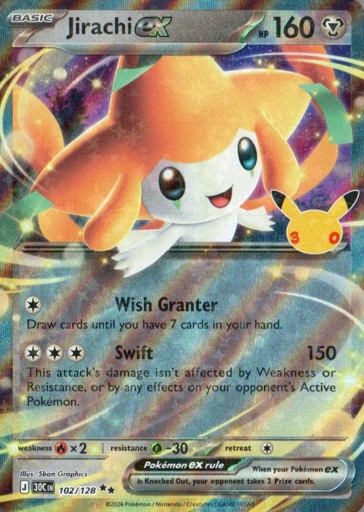Jirachi ex Holofoil ME: 30th Celebration - 102/128 Pokemon Card NM