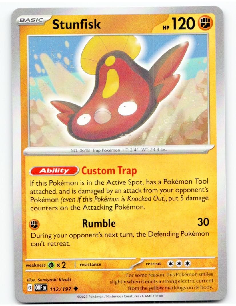 Stunfisk 112/197 Uncommon Obsidian Flames Pokemon 2023 Near Mint