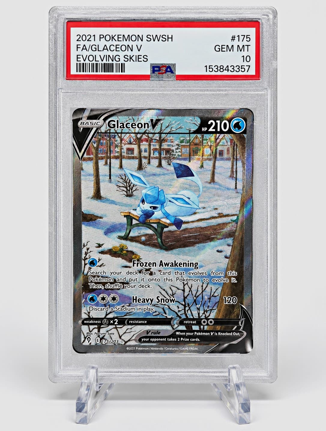 The Pokémon Company 2021 Glaceon V 175/203 Evolving Skies Alt FA Holo PSA 10