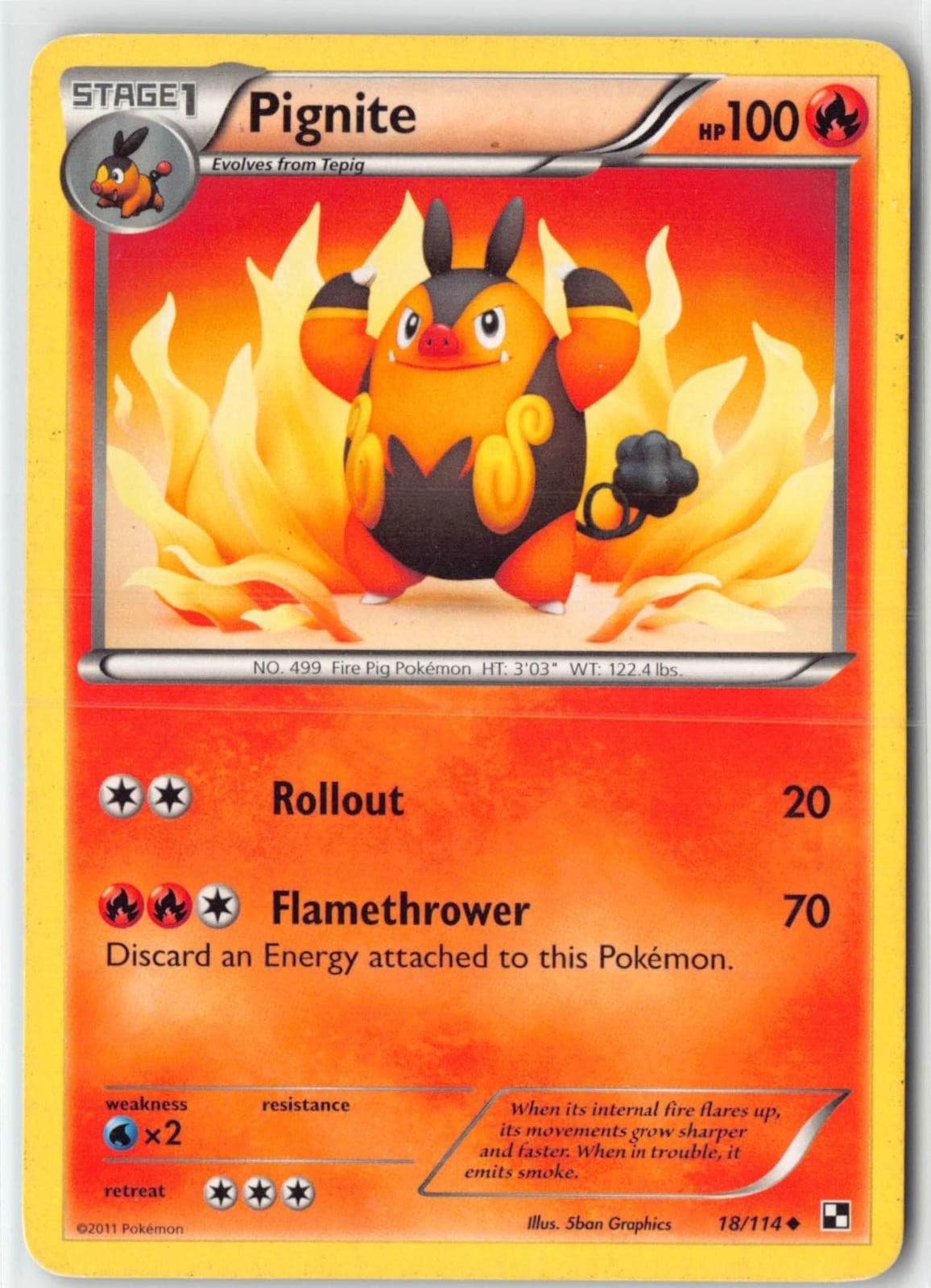 Pignite 18/114 UC Black & White Pokemon MP Graphics