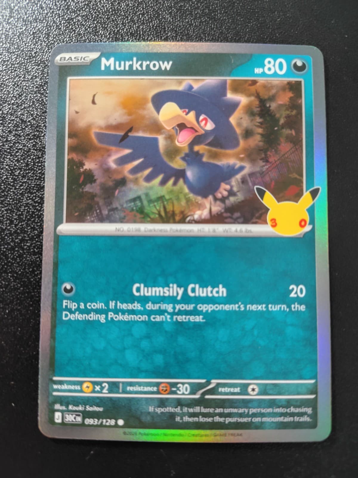 Pokemon 30th Celebration Murkrow Holo Common Card 093/128 NM