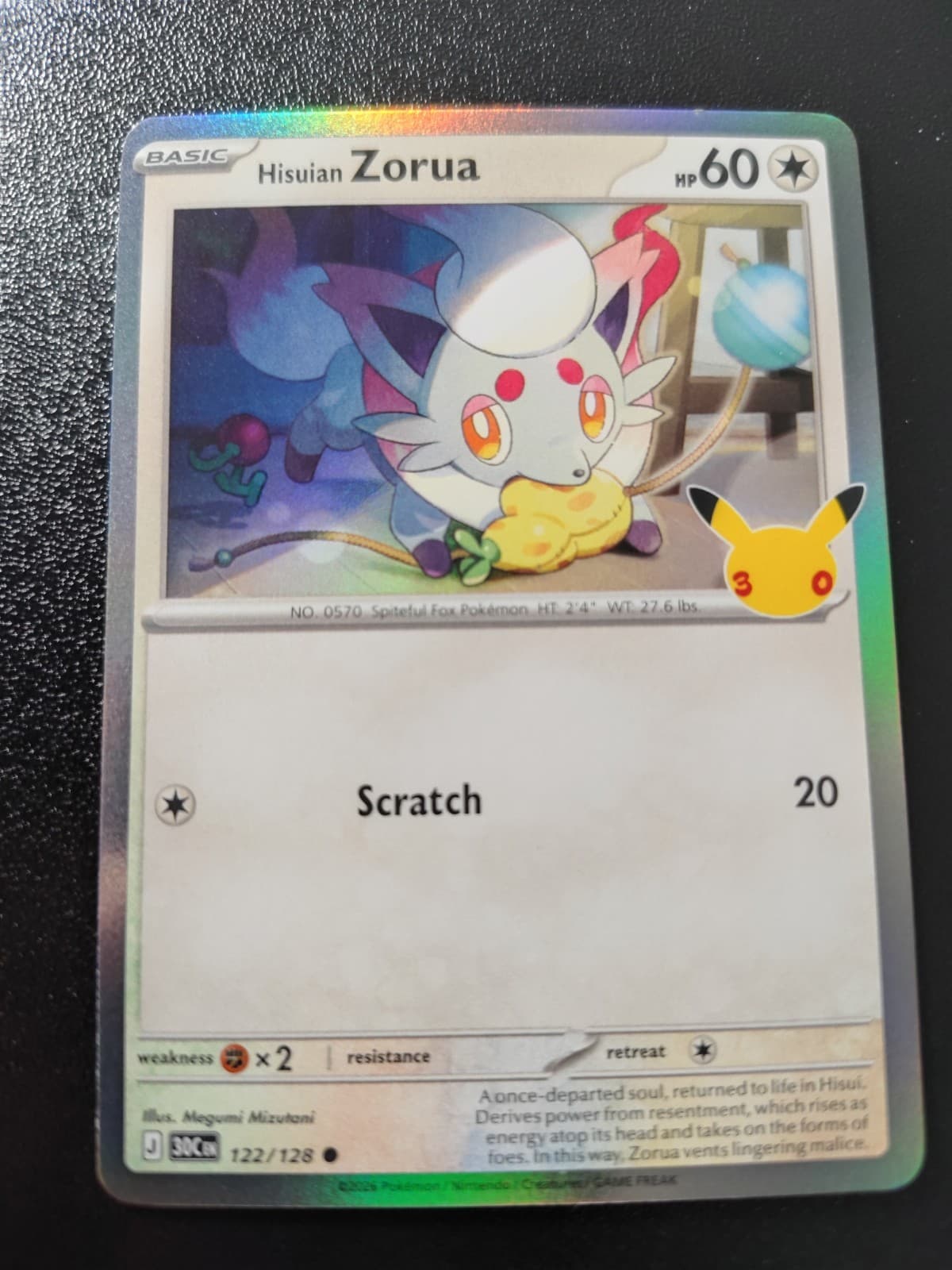 Pokemon 30th Celebration Hisuian Zorua Holo Common Card 122/128 NM