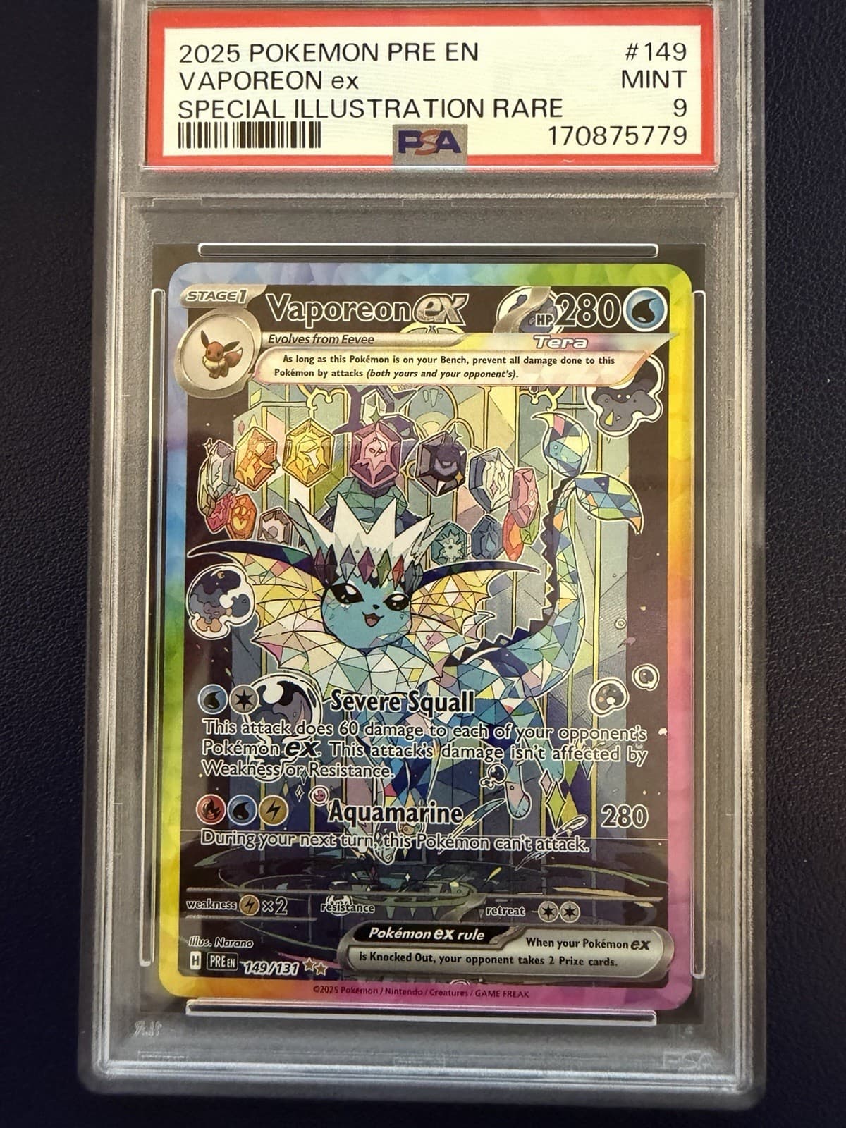 2025 Pokemon Prismatic Evolutions Vaporeon ex 149/131 SIR PSA 9