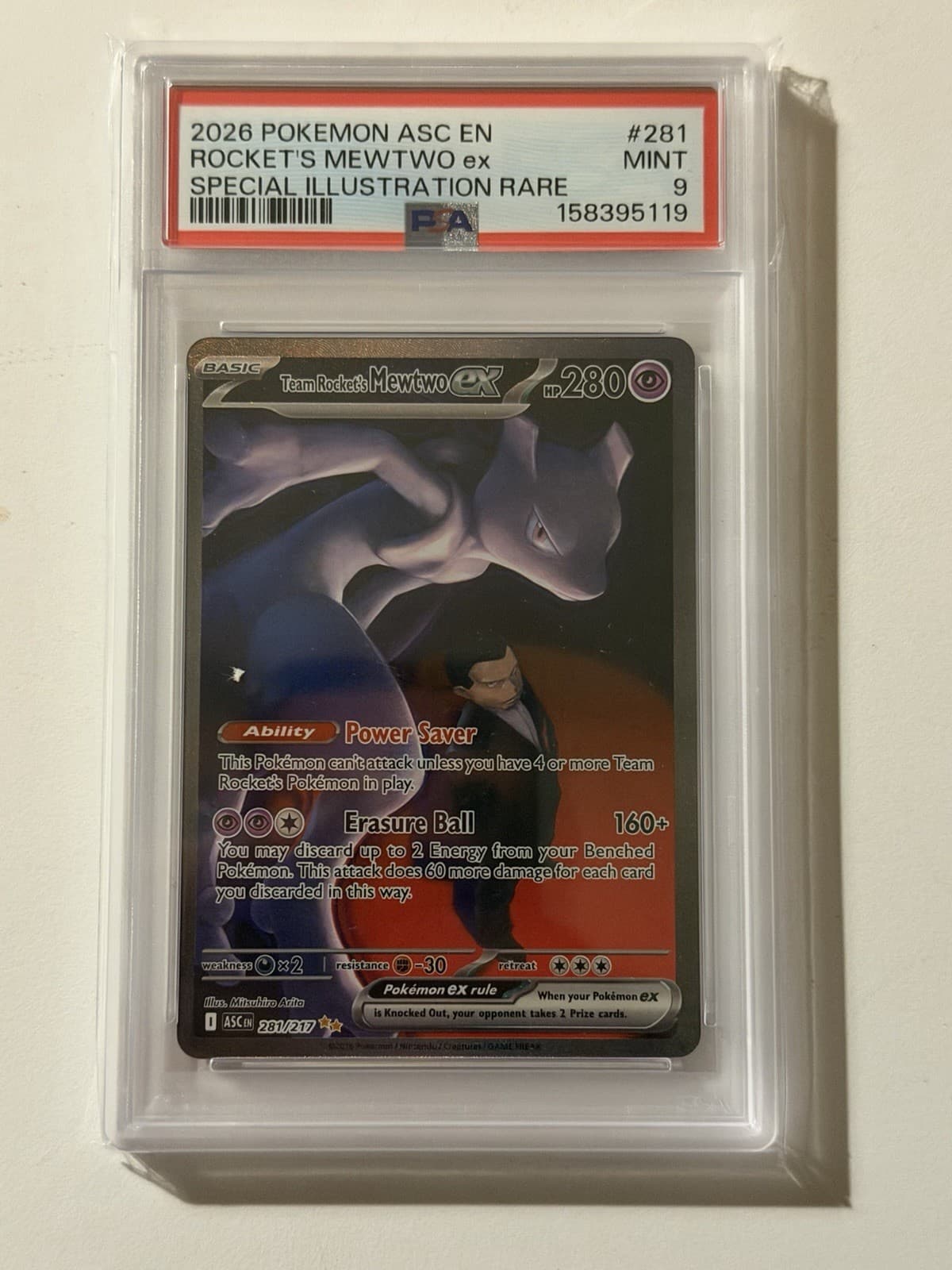 2026 POKEMON ASC EN-ASCENDED HEROES #281/217 TEAM ROCKET'S MEWTWO EX PSA 9