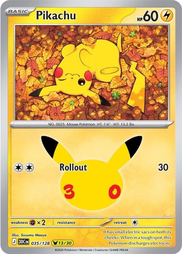 PIKACHU 035/128 HOLO ME: 30TH CELEBRATION PIKACHU RARE NM
