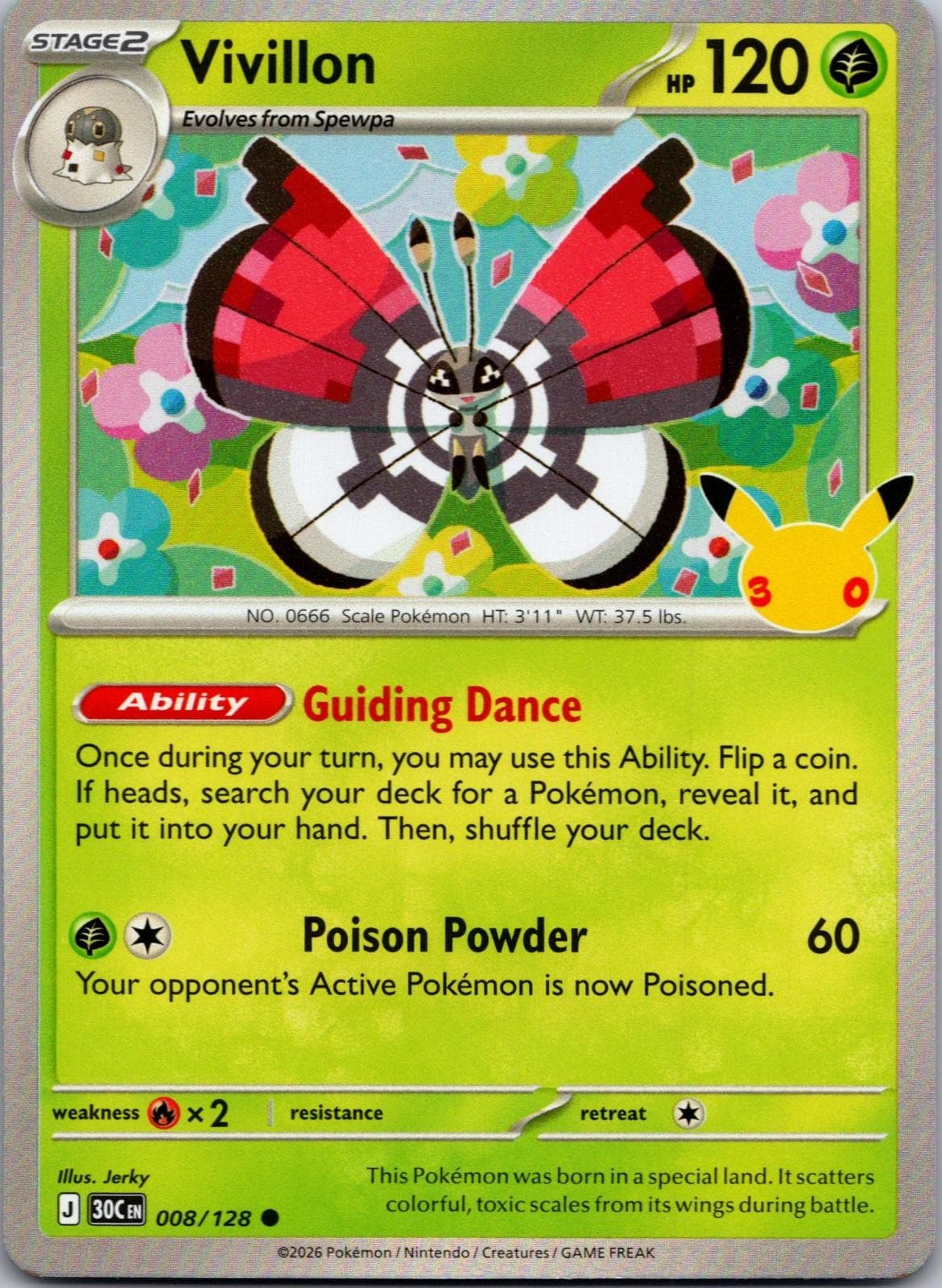 Vivillon Holo ME: 30th Celebration 008/128 NM Pokemon
