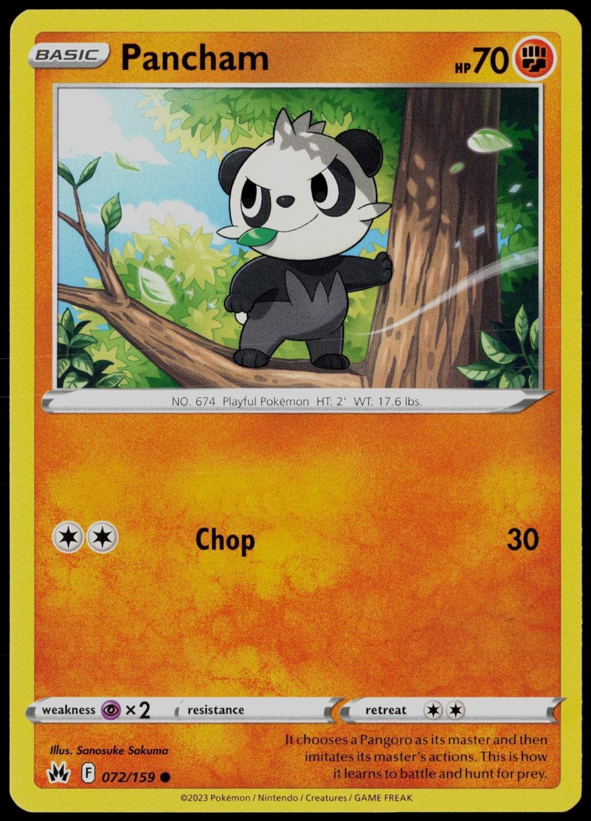 Pancham 072/159 Common Crown Zenith Pokemon Card NM