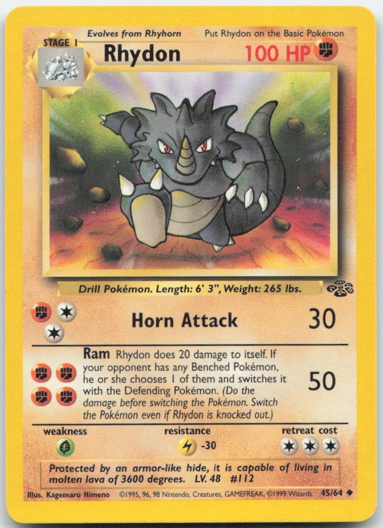 Rhydon 45/64 Uncommon Jungle Pokemon Unlimited Lightly Played