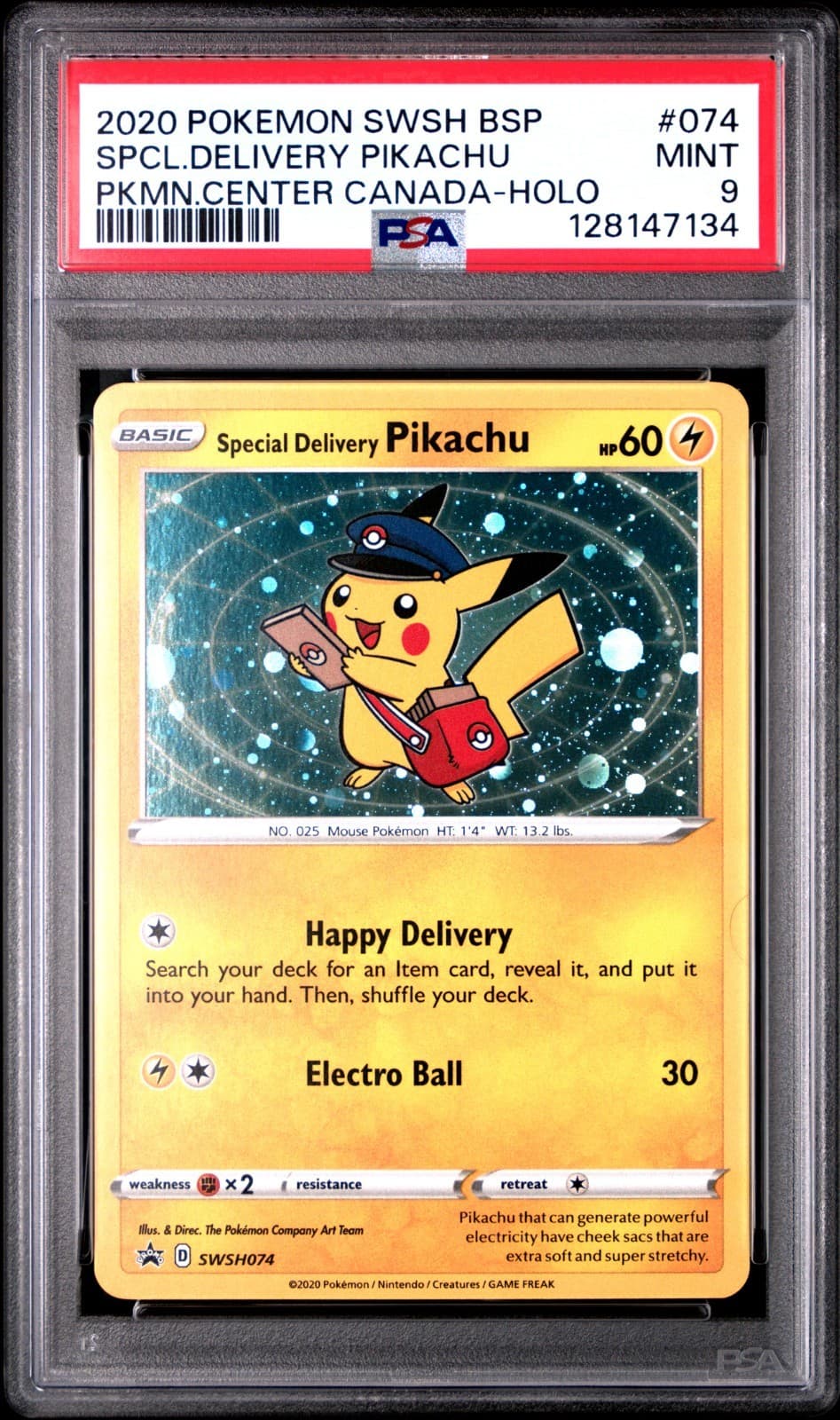 Special Delivery Pikachu Pokemon Center Canada Holo Promo SWSH074 PSA 9
