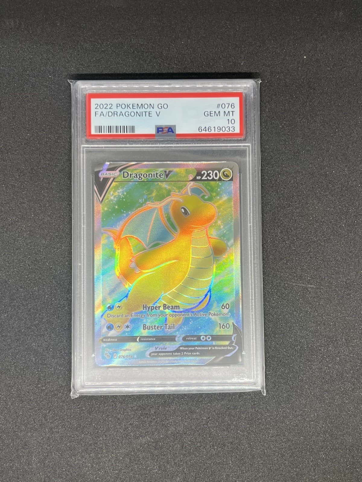 2022 POKEMON GO 76/78 FULL ART Dragonite V #076 PSA 10