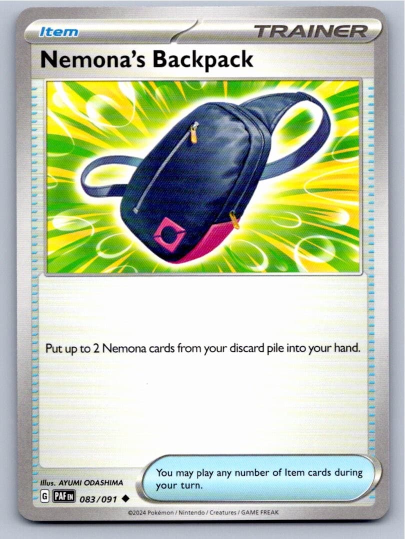 2024 POKEMON NEMONA'S BACKPACK PALDEAN FATES 083/091 UNCOMMON NM A14216 FREE S&H