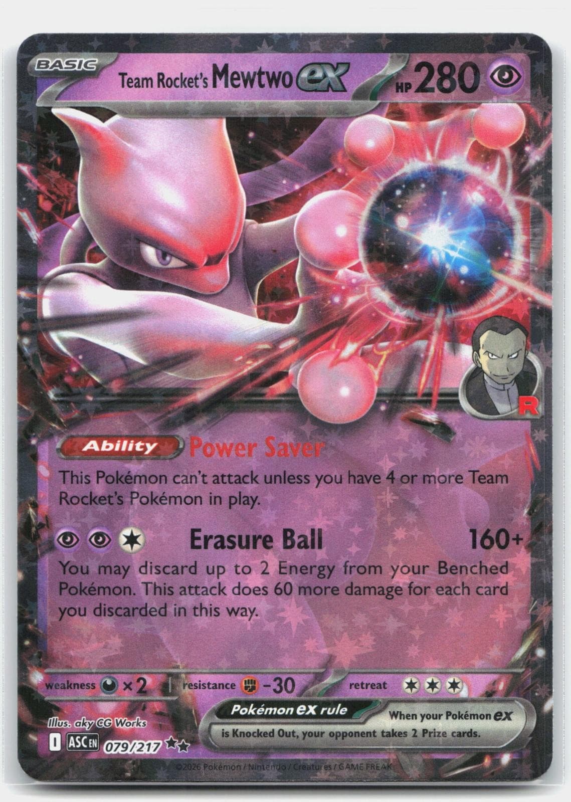 Team Rocket's Mewtwo ex 079/217 Double Rare Ascended Heroes Pokemon Holo NM