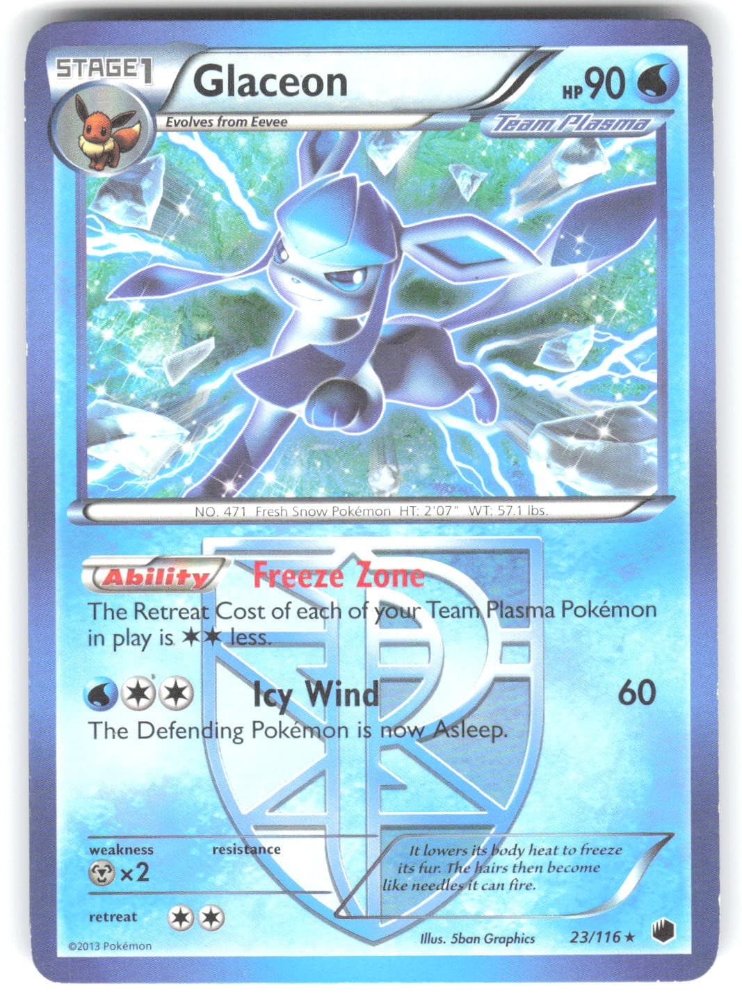 Glaceon 23/116 Rare Plasma Freeze Pokemon Moderately Played