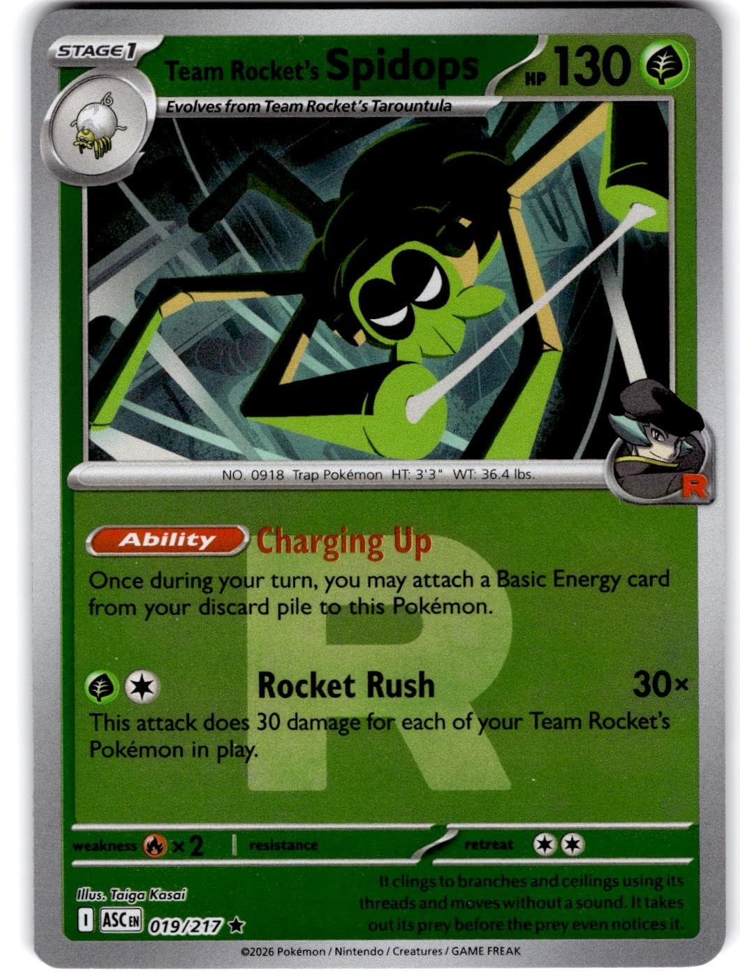 Pokemon Team Rocket's Spidops Ascended Heroes 19/217 Team Rocket Pattern