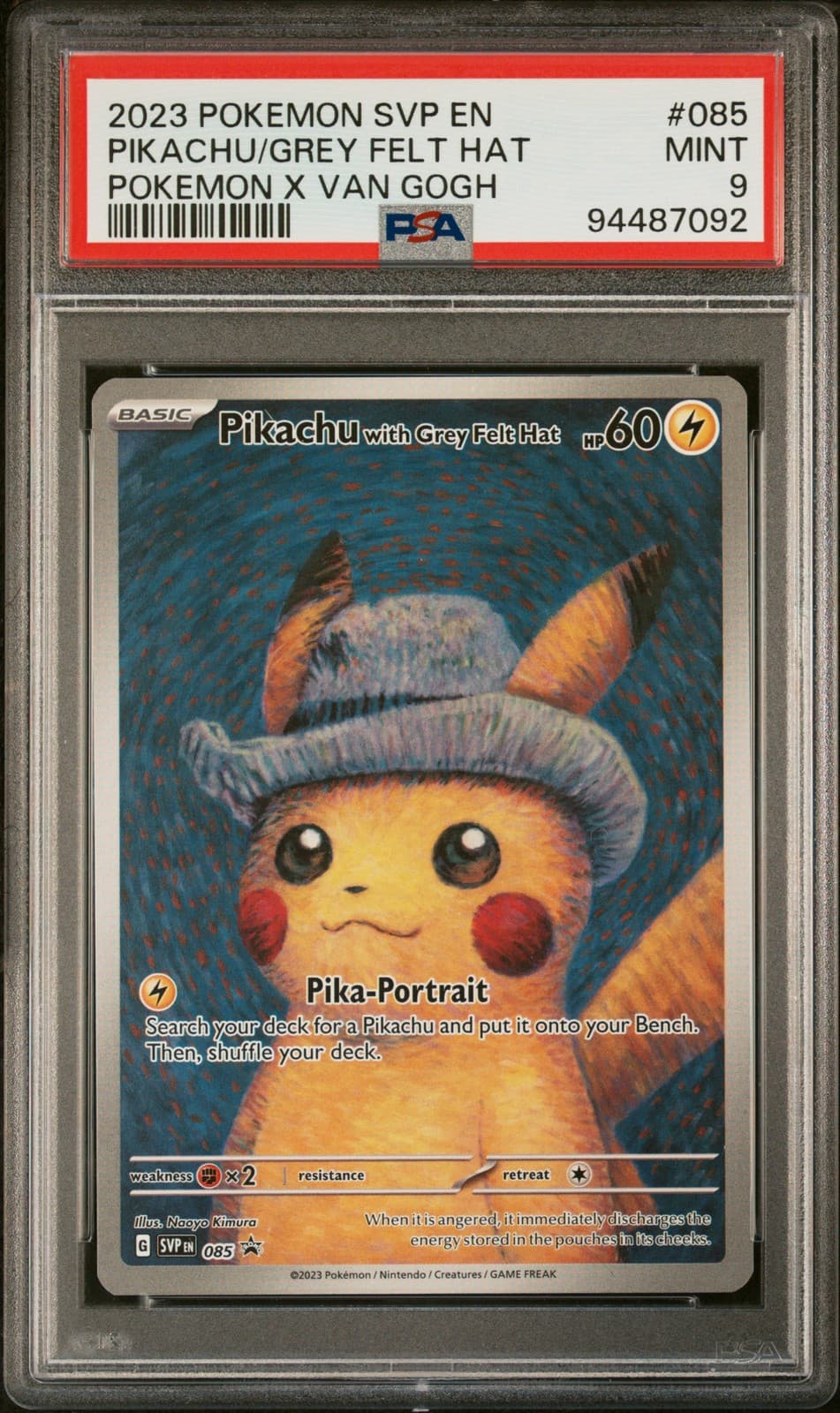 2023 POKEMON SVP EN-SV BLACK STAR PROMO #085 PIKACHU WITH GREY FELT HAT PSA 9