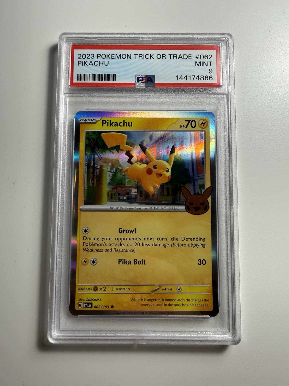PSA 9 Pokemon TCG Pikachu 062/193 Trick or Trade 2023 Holo English