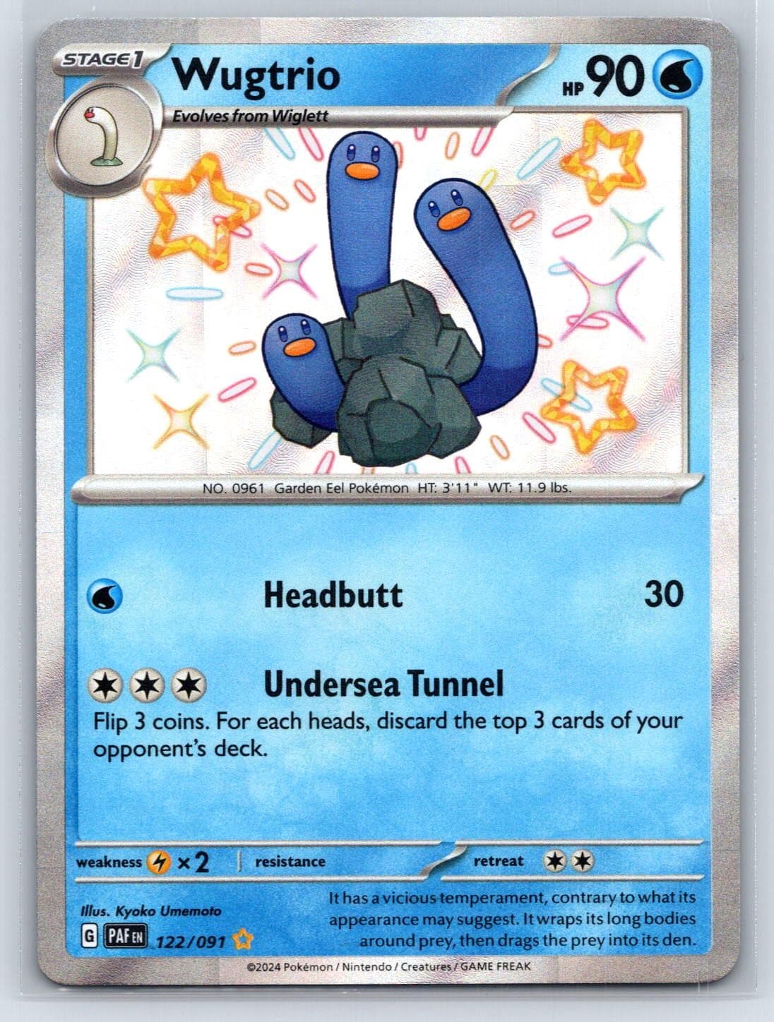 Wugtrio 122/091 Shiny Rare Paldean Fates Pokemon Holo Near Mint