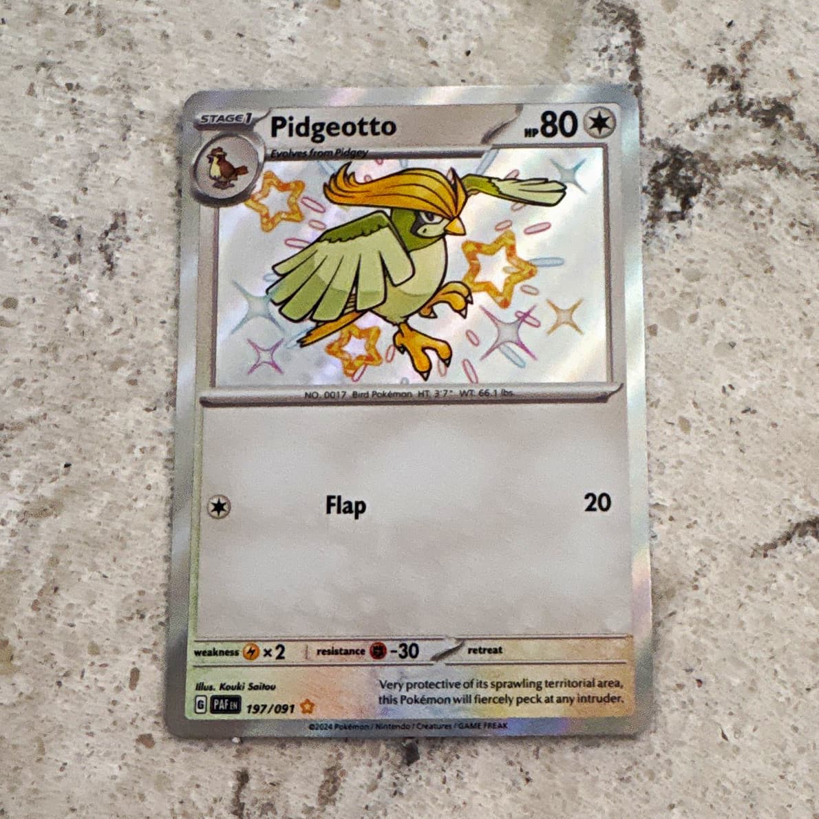 The Pokémon Company Pidgeotto 197/091 SV Paldean Fates Shiny Rare Holo EN