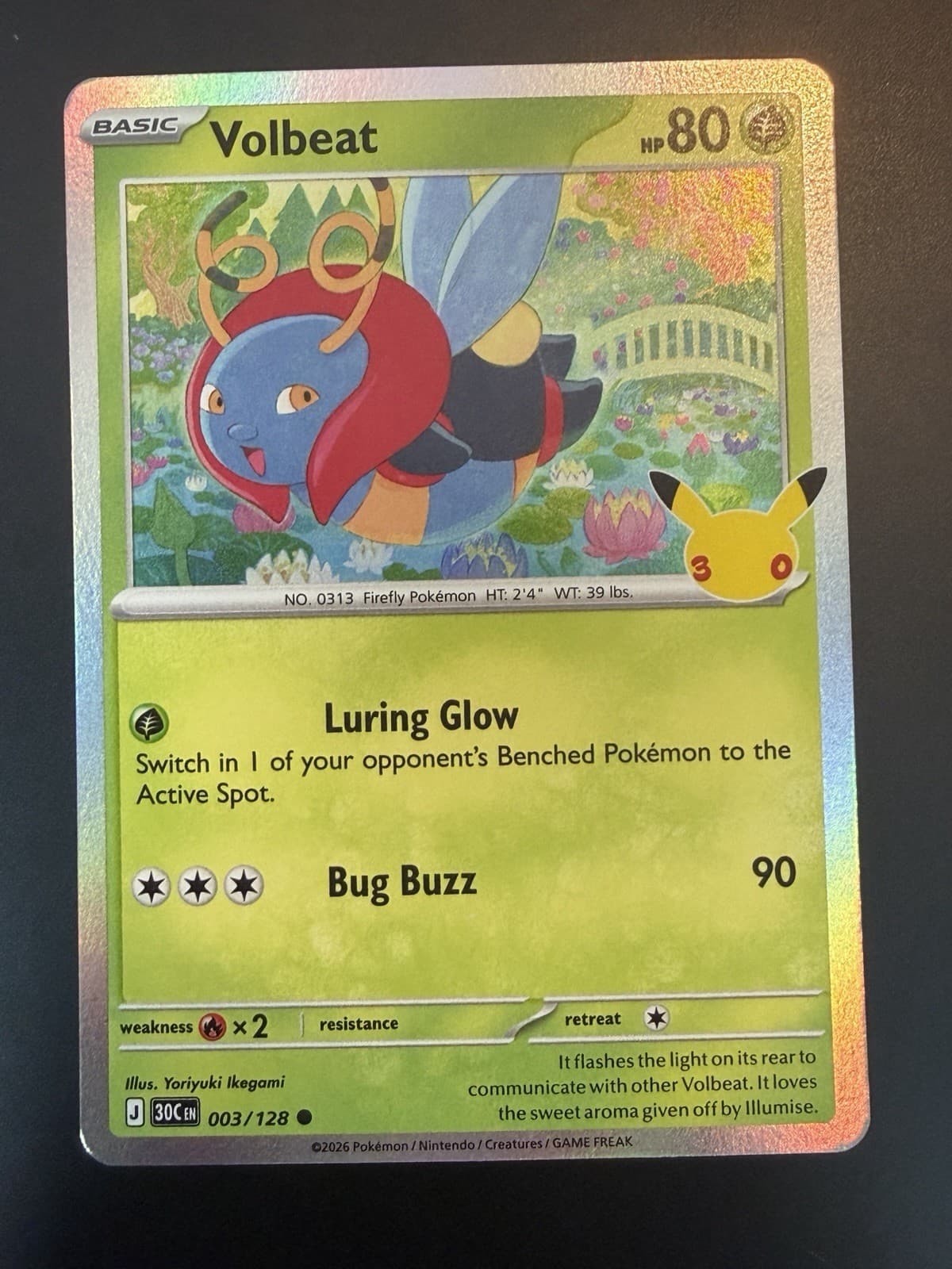 Volbeat 003/128, 30th Anniversary Celebration, Holo Common, Pokemon TCG, NM