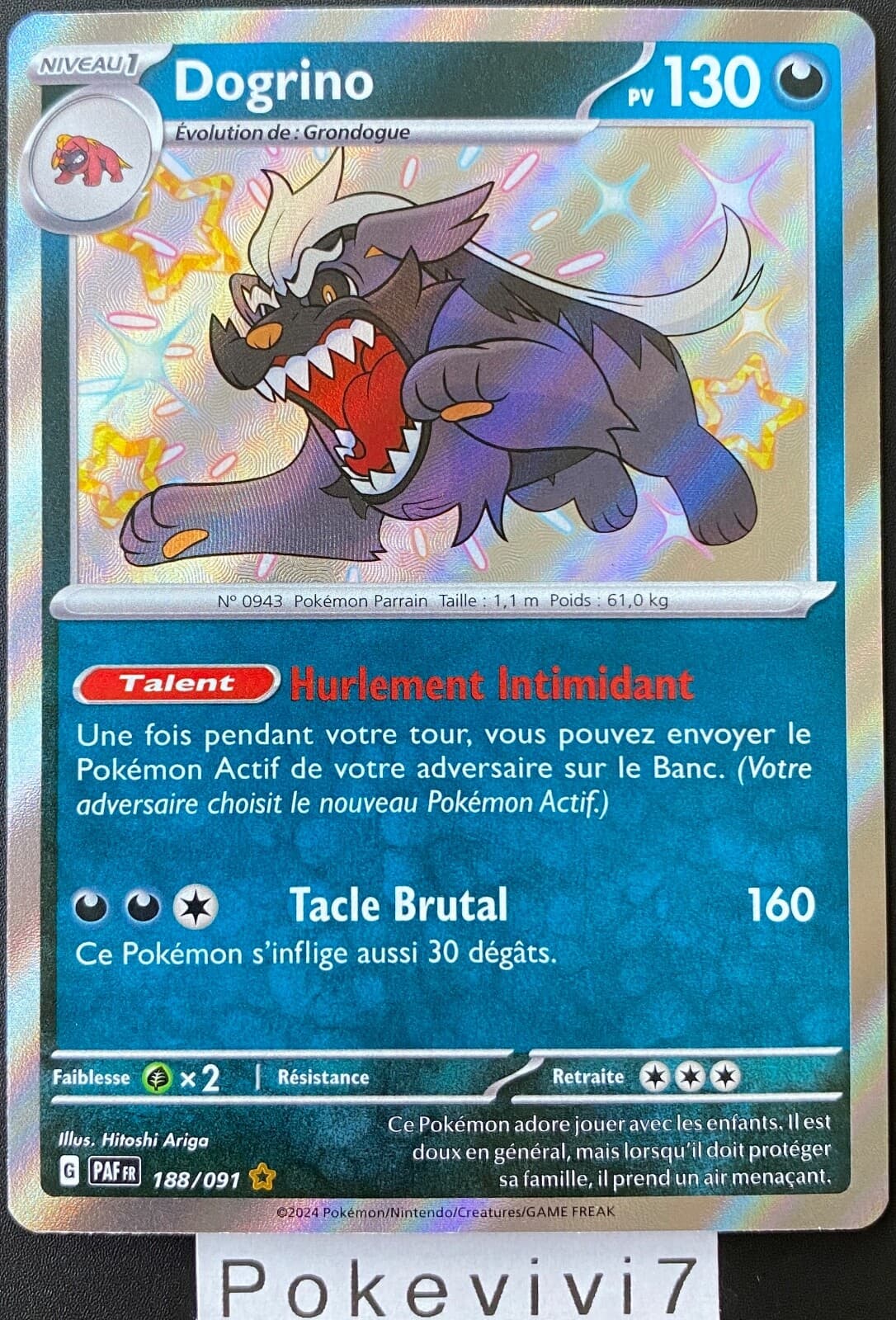 Carte Pokemon DOGRINO 188/091 HOLO SHINY EV4.5 Destinées de Paldea PAF FR NEUF