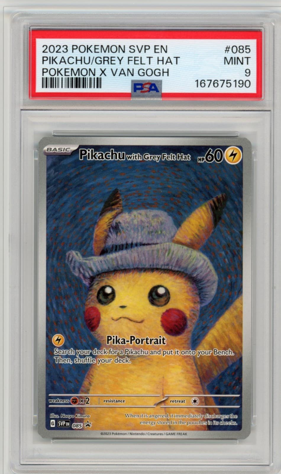 2023 Pokemon Pikachu with Grey Felt Hat 085 Van Gogh Promo PSA 9 MINT