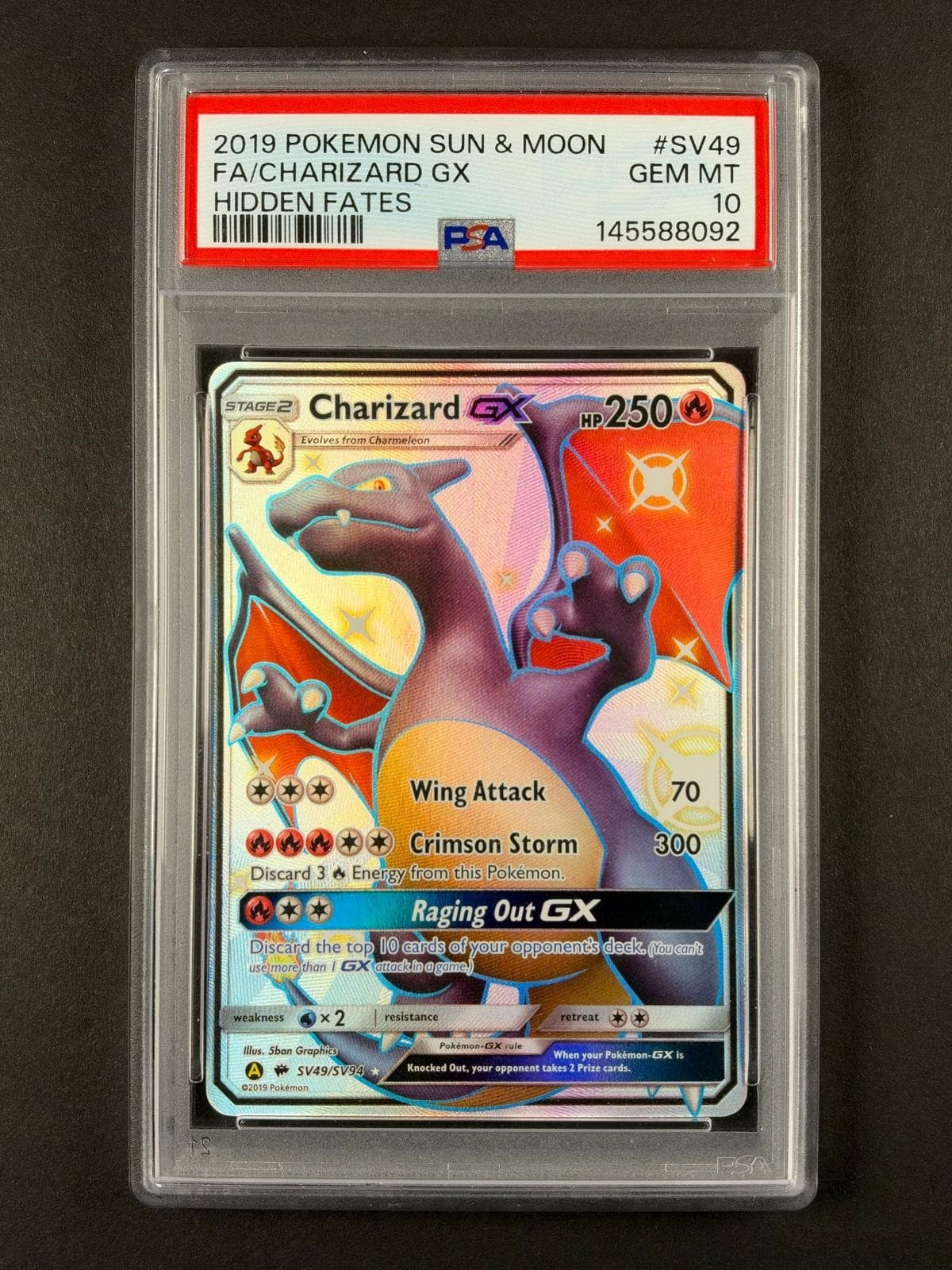 PSA 10 Charizard GX #SV49/SV94 Hidden Fates Shiny Vault Full Art 250001