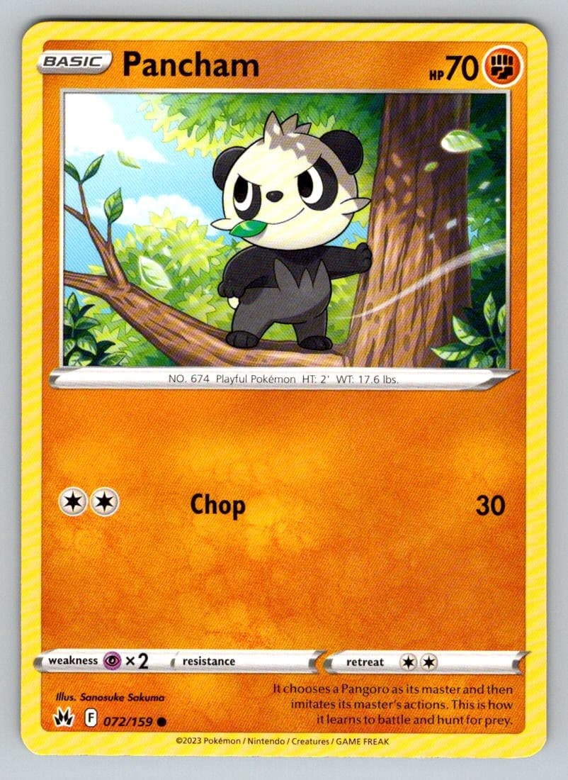 Pancham 072/159 Common Crown Zenith Pokemon Near Mint