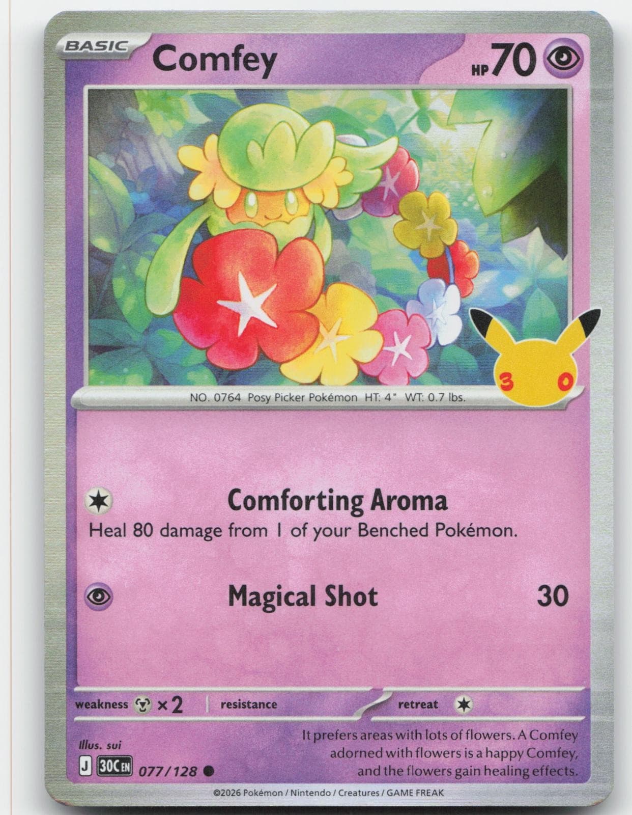 Comfey 077/128 ME: 30th Celebration Pokemon Holo Near Mint