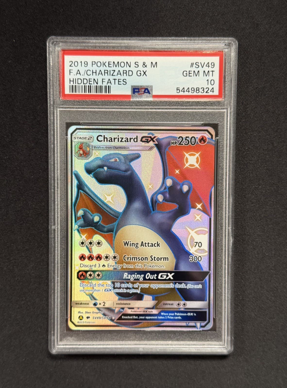 2019 Pokemon SM Hidden Fates Charizard GX Shiny Rare #SV49/SV94 PSA 10 GEM MINT