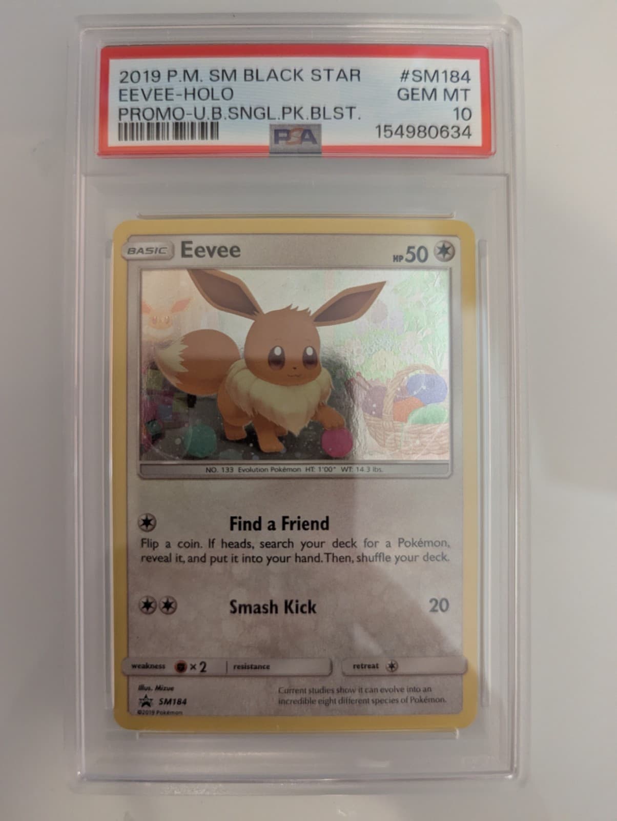 2019 Pokemon SM Black Star Promo #SM184 Eevee-Holo PSA 10 NEW CERT LOW POP 70