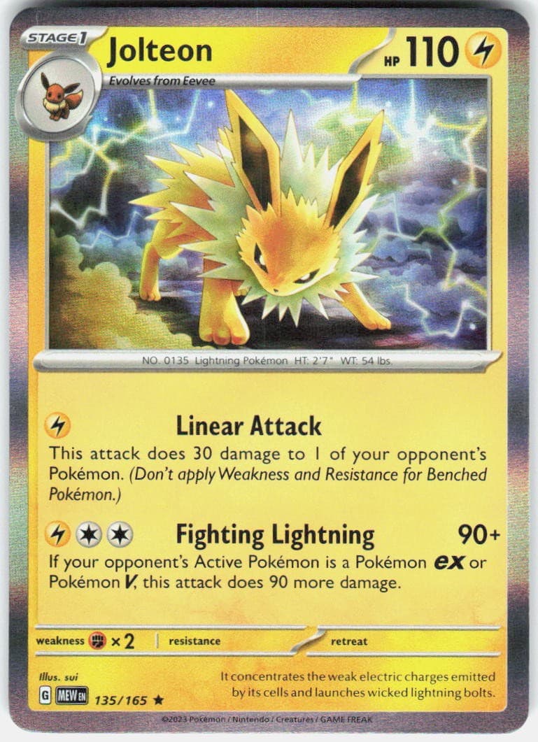 Jolteon 135/165 Rare 151 Pokemon Holo Near Mint