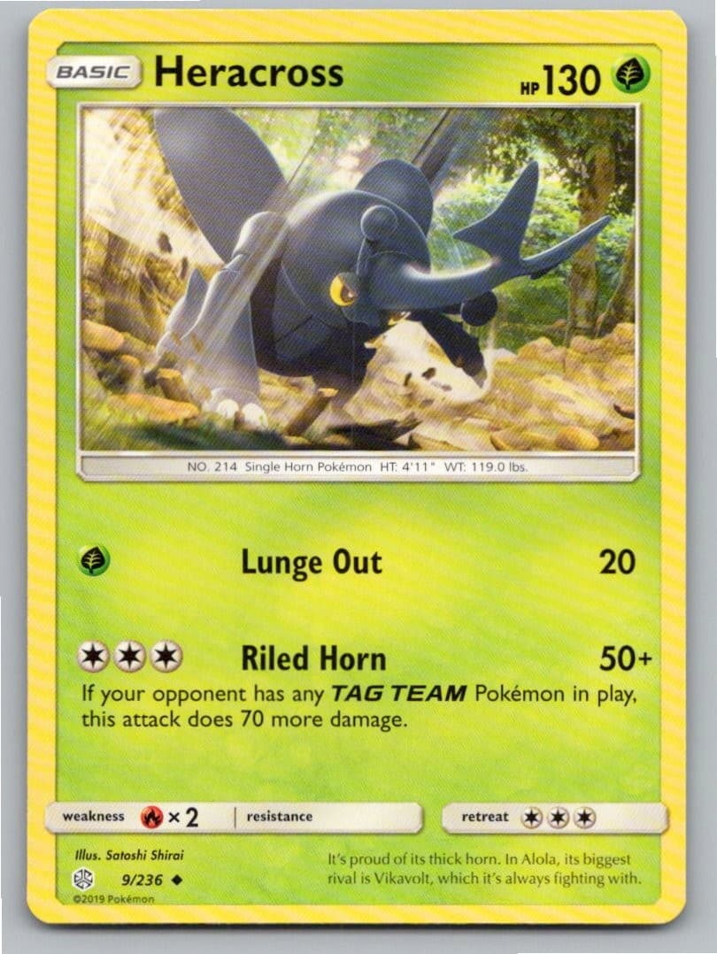 2019 POKEMON HERACROSS COSMIC ECLIPSE 9/236 UC NM A65636 FREE S&H