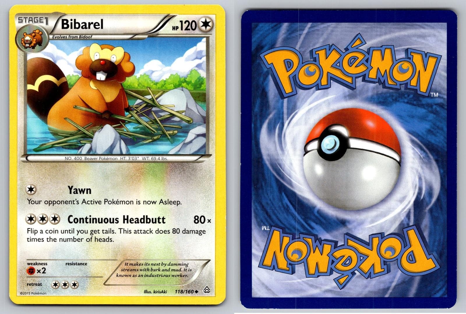 BIBAREL 118/160 UNCOMMON PRIMAL CLASH POKEMON NM/M