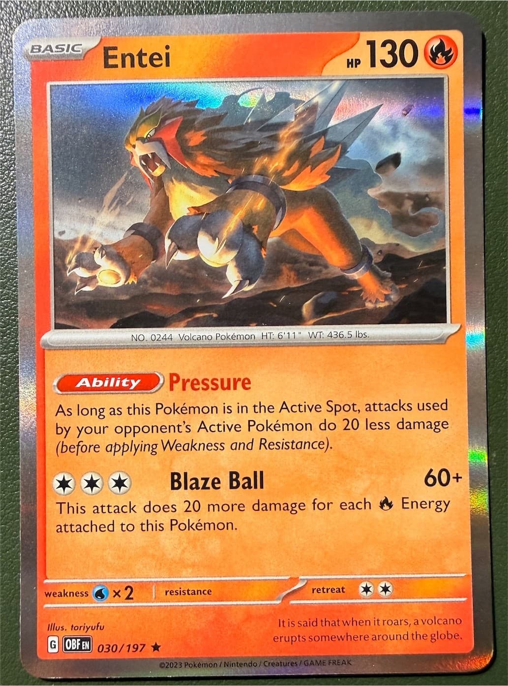 Pokemon TCG Entei 30/197 Obsidian Flames Holo NM