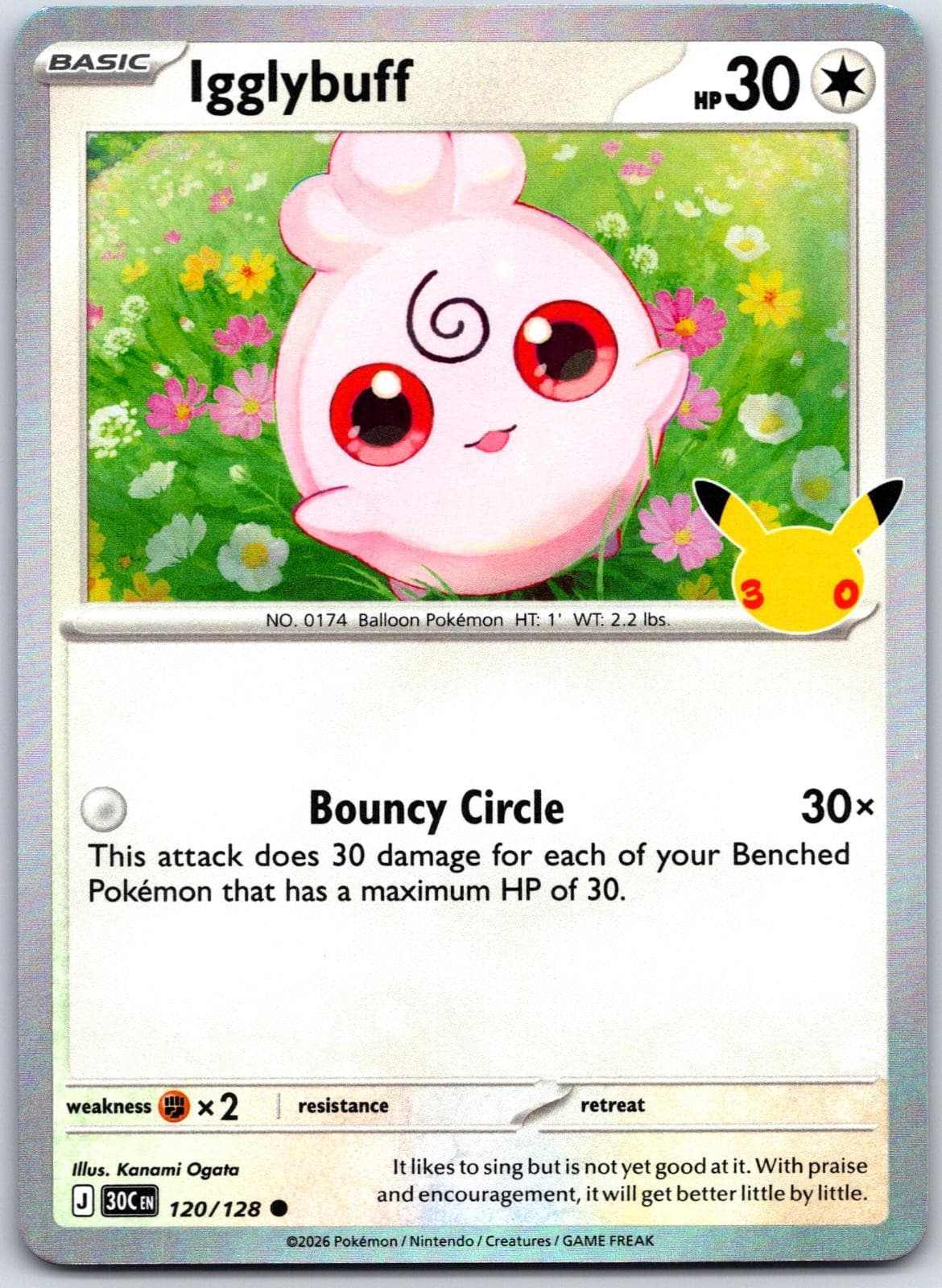Igglybuff 120/128 ME: 30th Celebration Pokemon Holo Near Mint