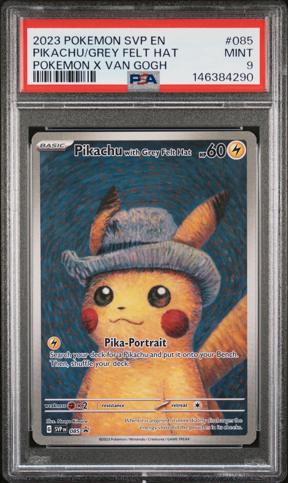 2023 POKEMON SVP EN-SV BLACK STAR PROMO #085 PIKACHU WITH GREY FELT HAT PSA 9