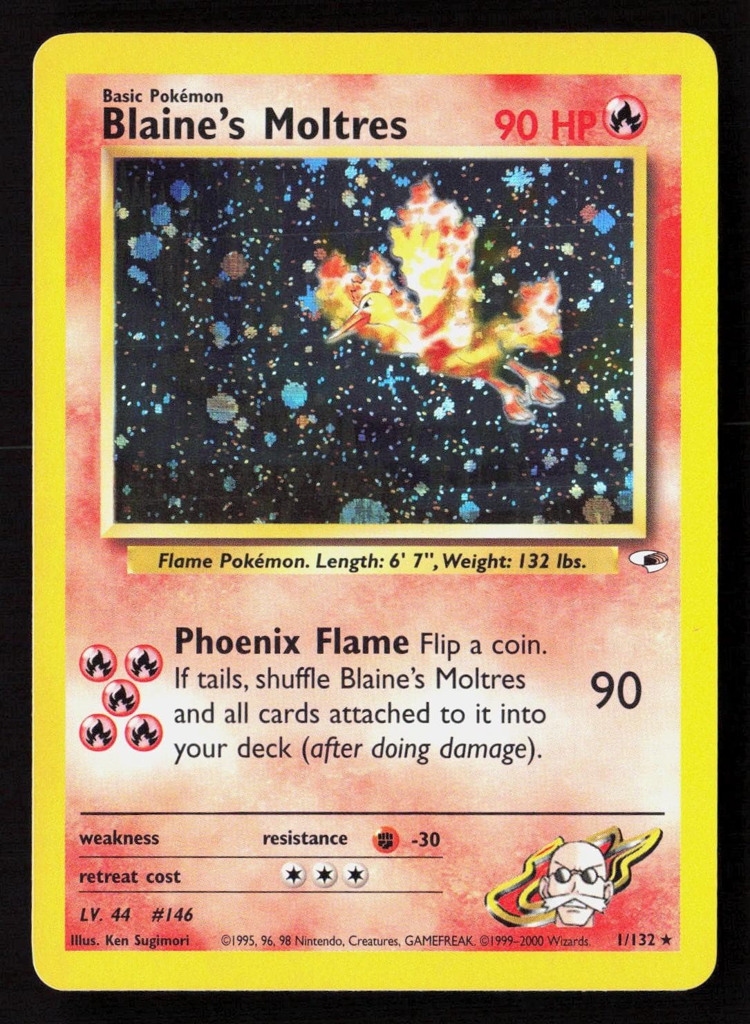 Blaine's Moltres 1/132 Rare Gym Heroes Pokemon Unlimited Holo Lightly Played